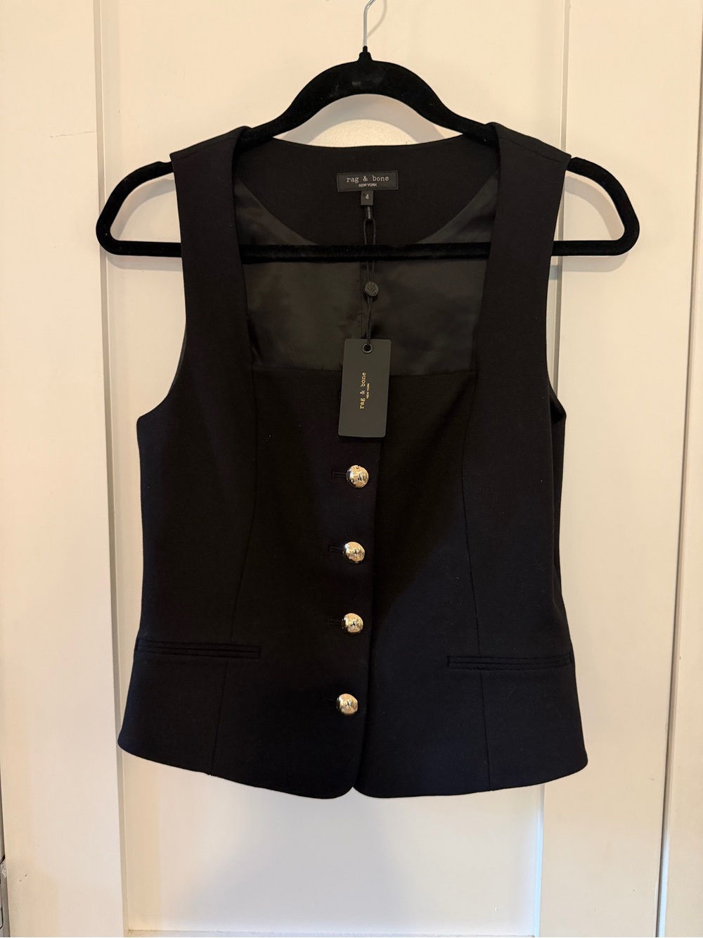 rag & bone Black Velvet-Trim Dress Top